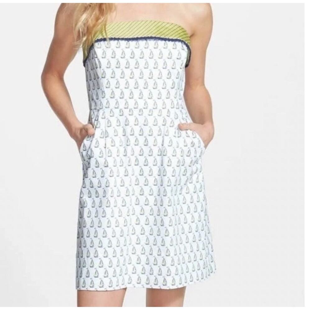 Vineyard Vines Strapless Sailboat Dress Pockets Cotton 8